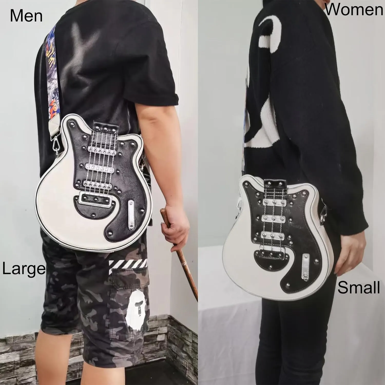 Men and Women Guitar Shaped Crossbody Shoulder Bag PU Leather Unique Novelty Guitar Purse