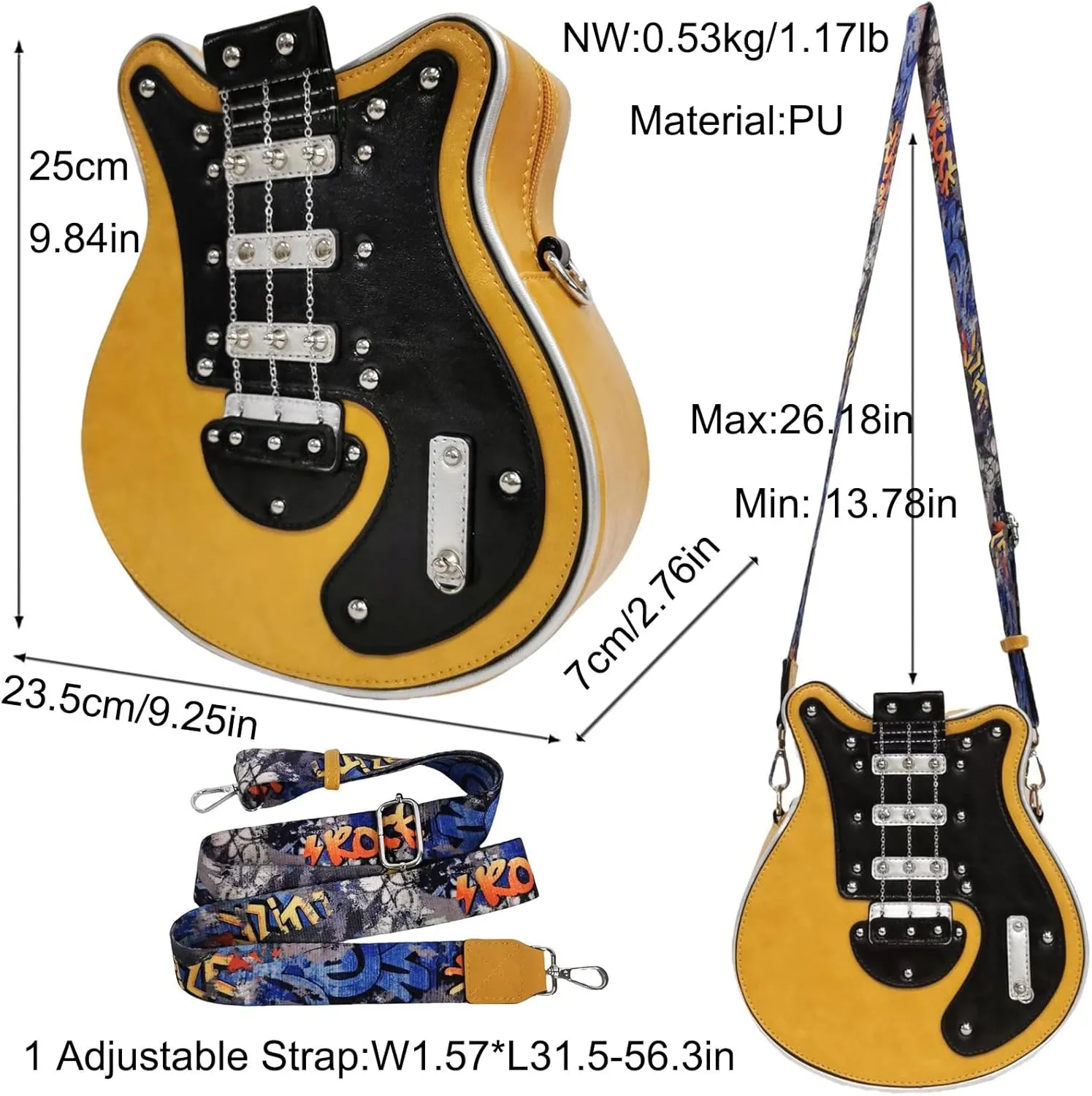 Men and Women Guitar Shaped Crossbody Shoulder Bag PU Leather Unique Novelty Guitar Purse