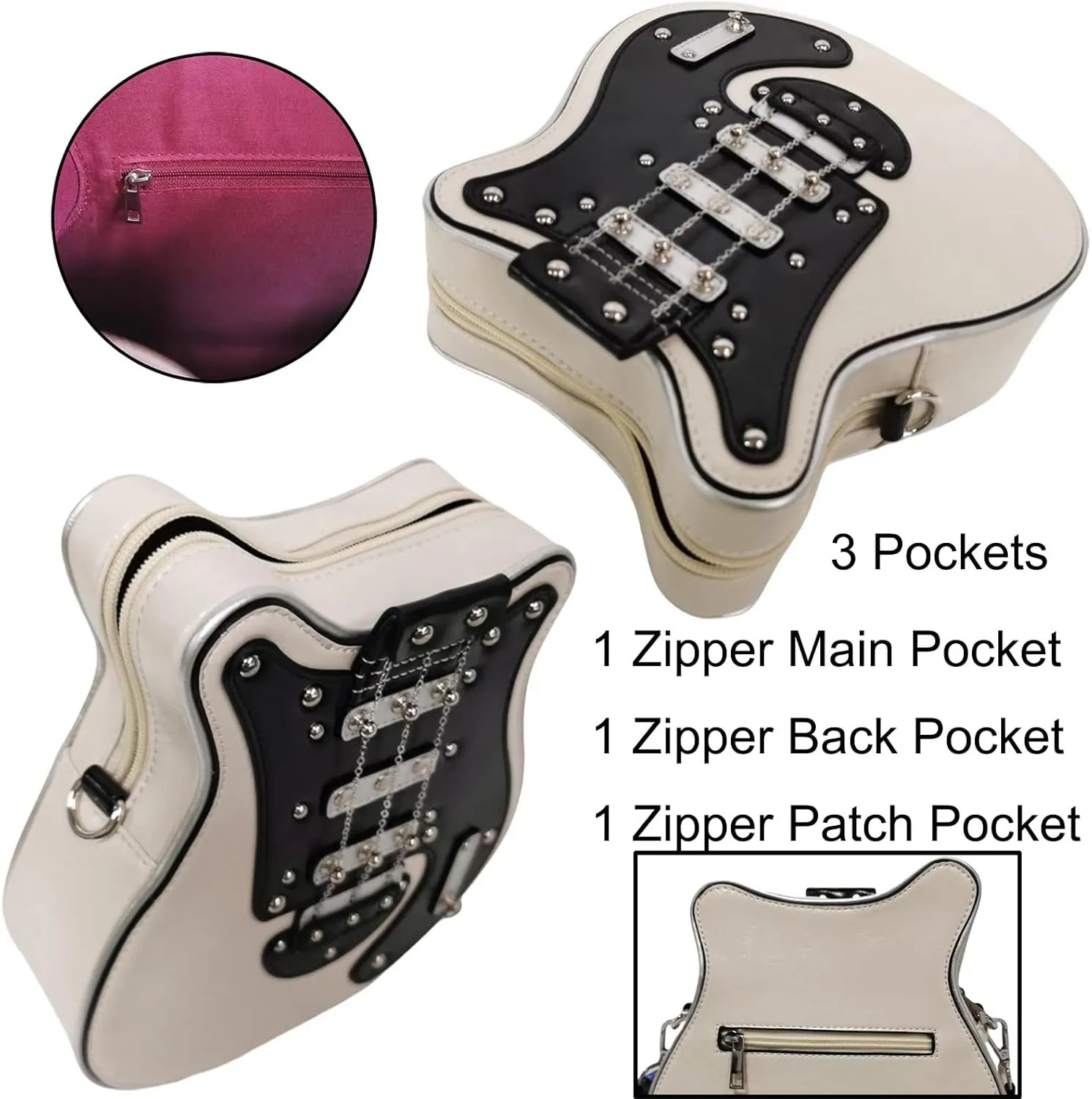 Men and Women Guitar Shaped Crossbody Shoulder Bag PU Leather Unique Novelty Guitar Purse