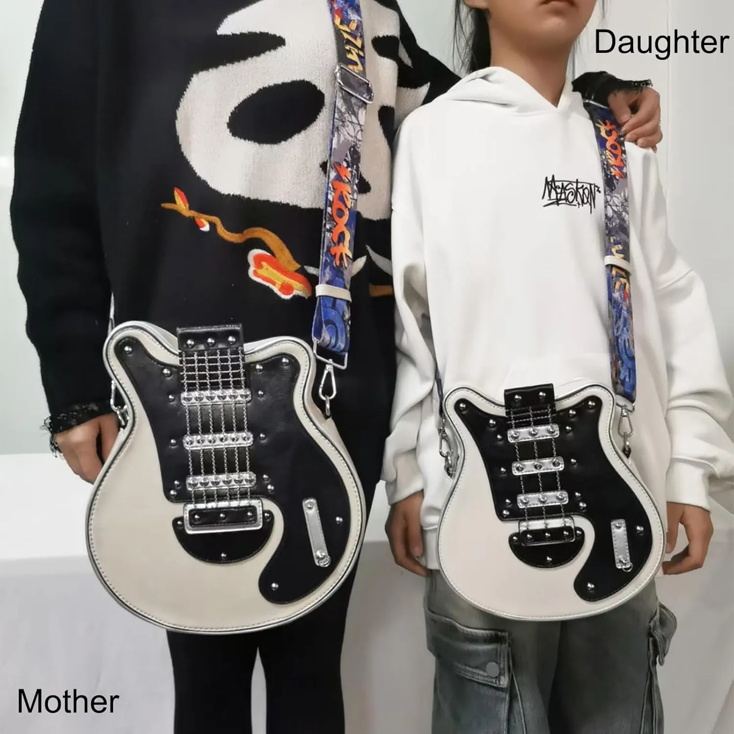 Men and Women Guitar Shaped Crossbody Shoulder Bag PU Leather Unique Novelty Guitar Purse