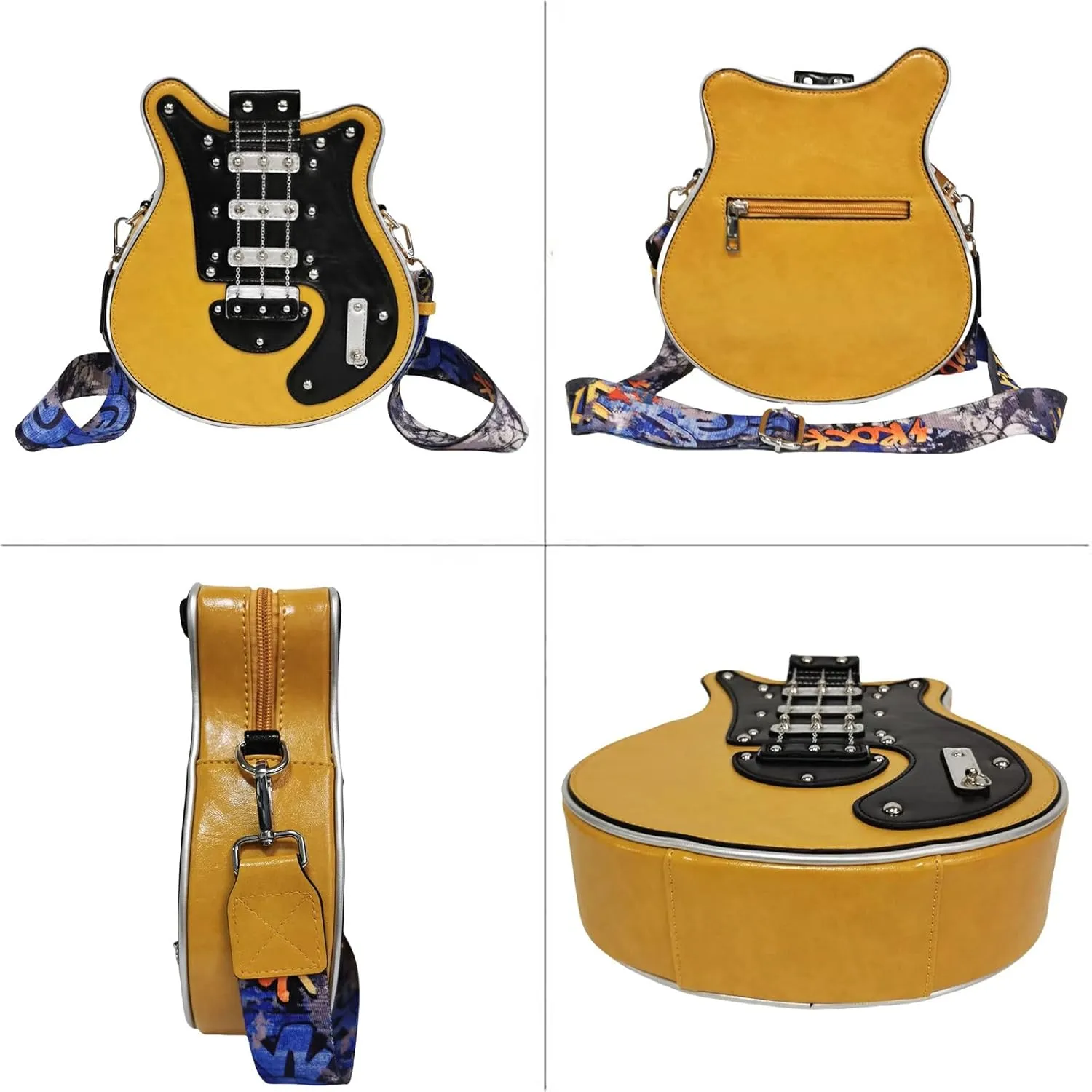 Men and Women Guitar Shaped Crossbody Shoulder Bag PU Leather Unique Novelty Guitar Purse