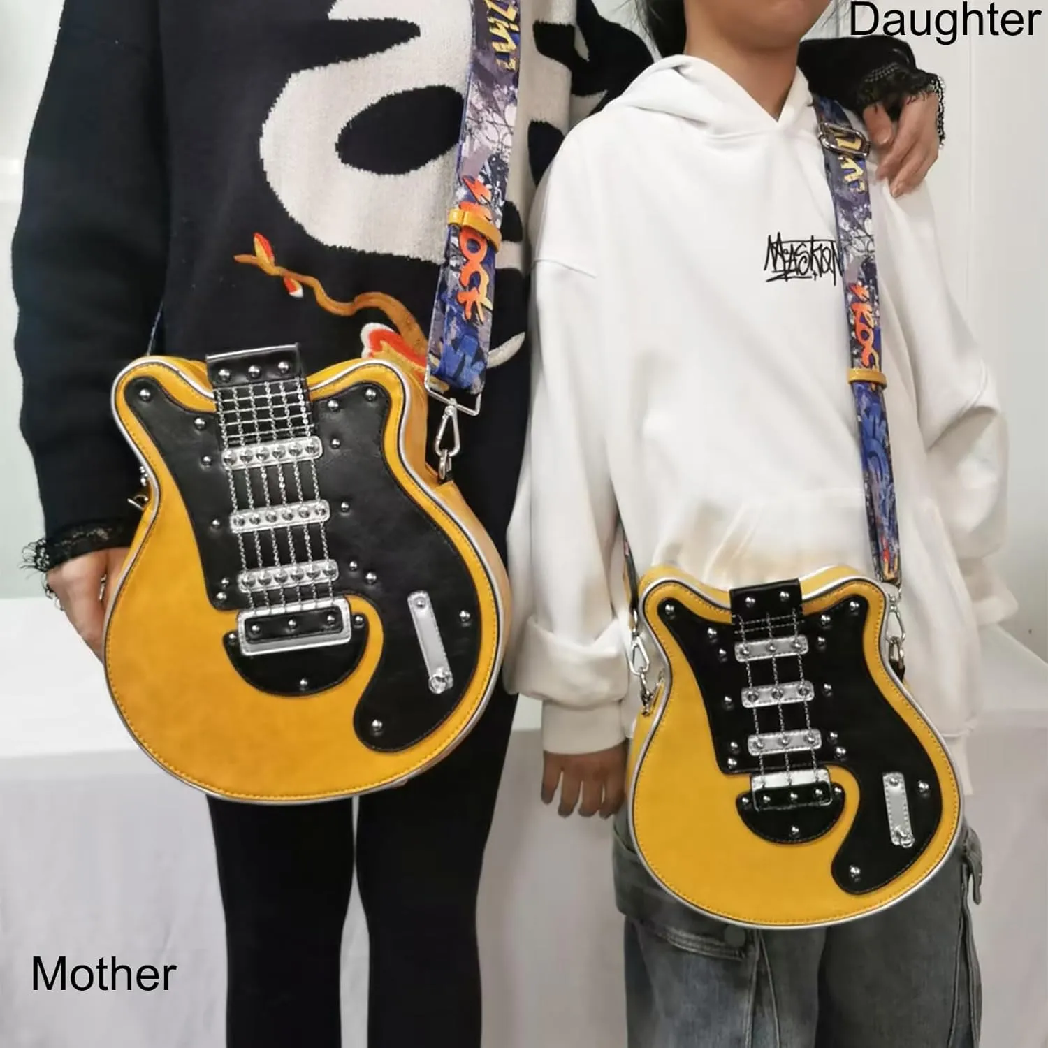 Men and Women Guitar Shaped Crossbody Shoulder Bag PU Leather Unique Novelty Guitar Purse