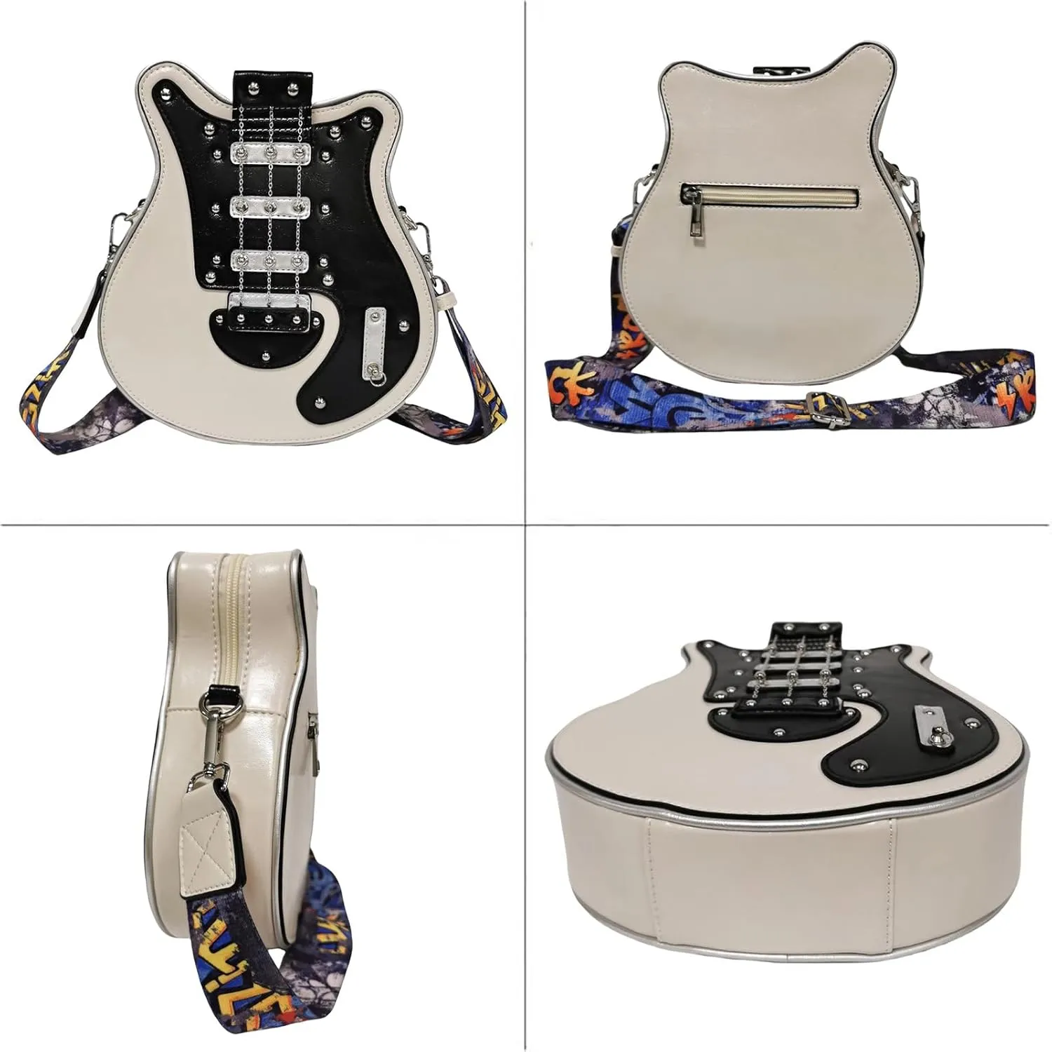Men and Women Guitar Shaped Crossbody Shoulder Bag PU Leather Unique Novelty Guitar Purse