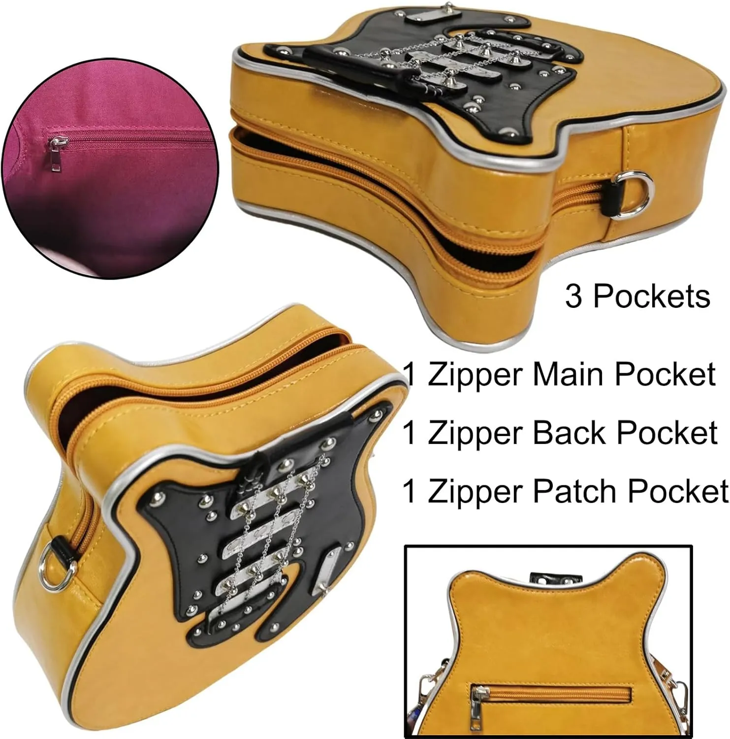 Men and Women Guitar Shaped Crossbody Shoulder Bag PU Leather Unique Novelty Guitar Purse