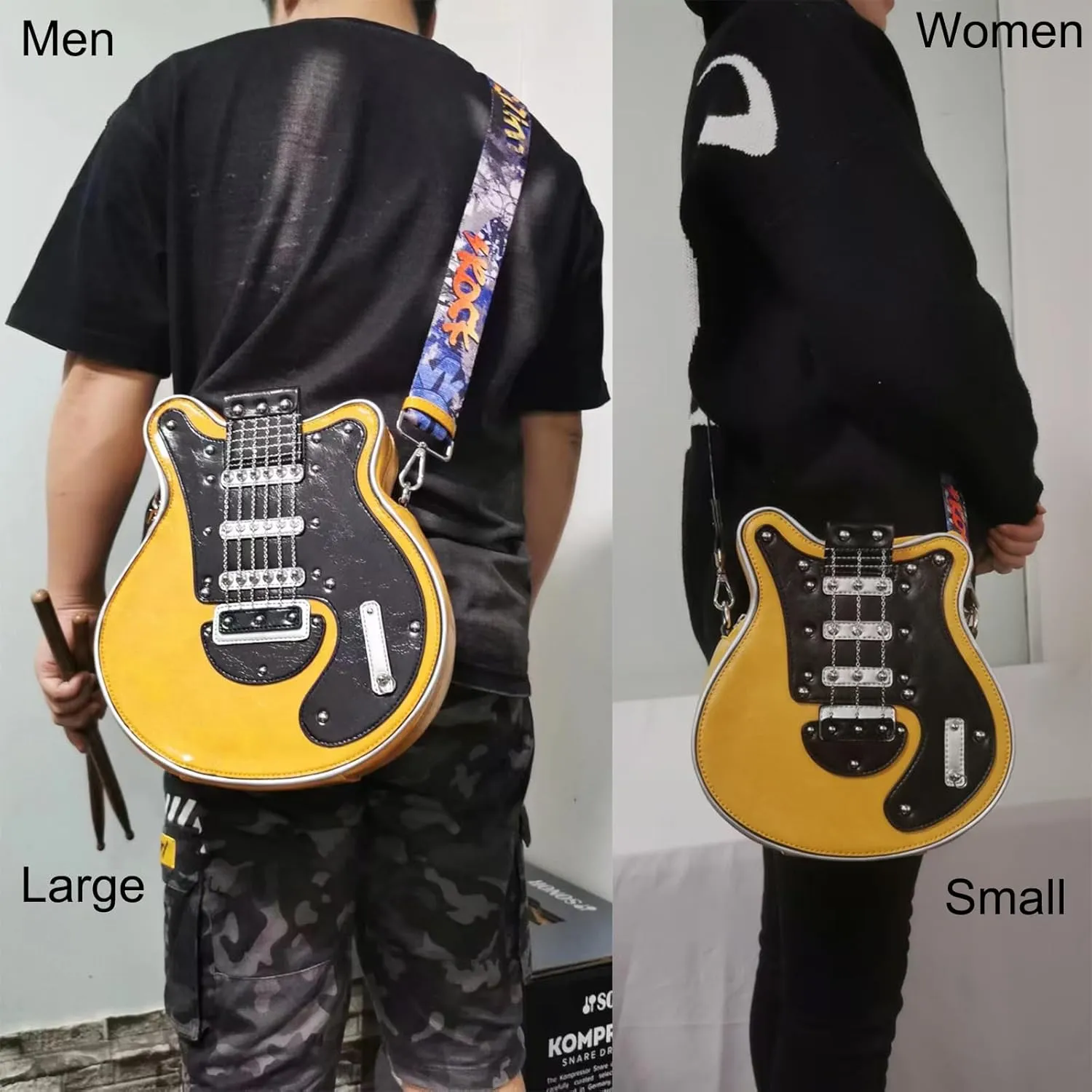 Men and Women Guitar Shaped Crossbody Shoulder Bag PU Leather Unique Novelty Guitar Purse