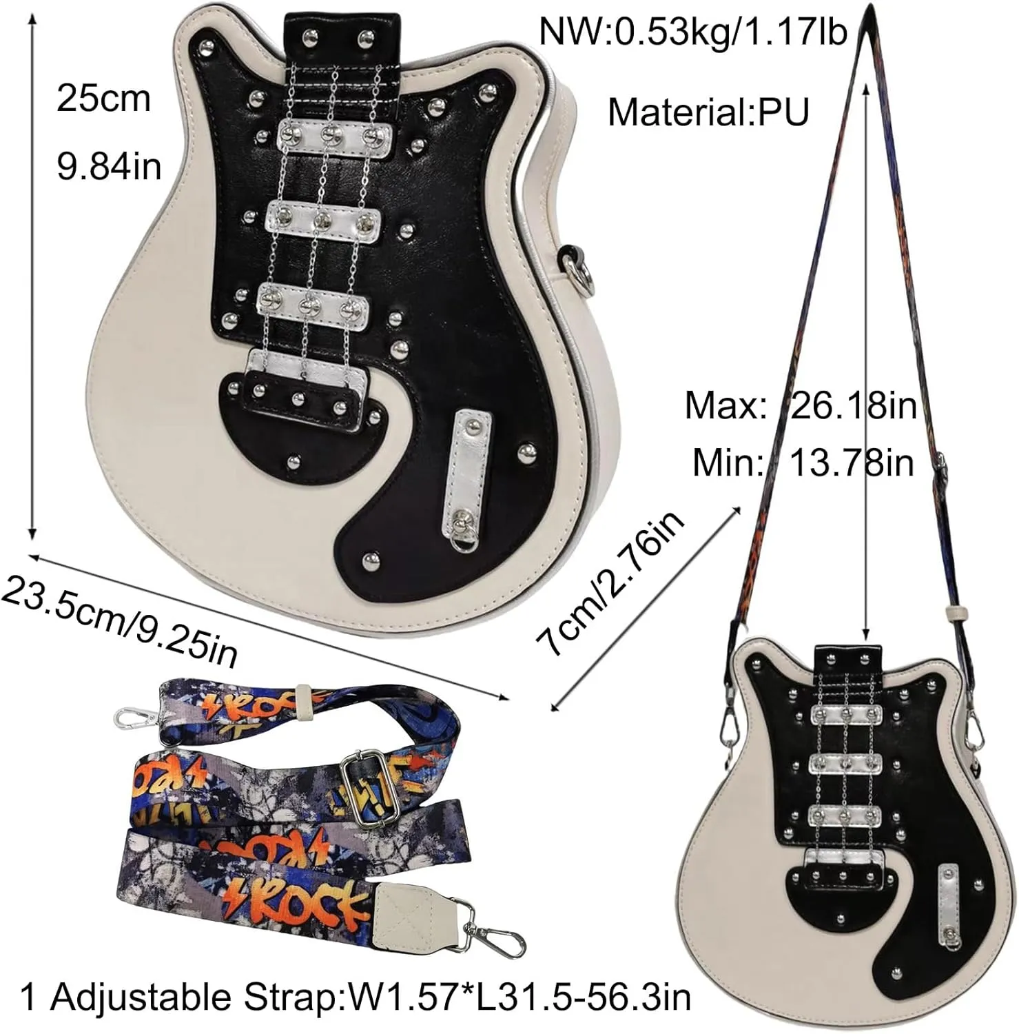 Men and Women Guitar Shaped Crossbody Shoulder Bag PU Leather Unique Novelty Guitar Purse