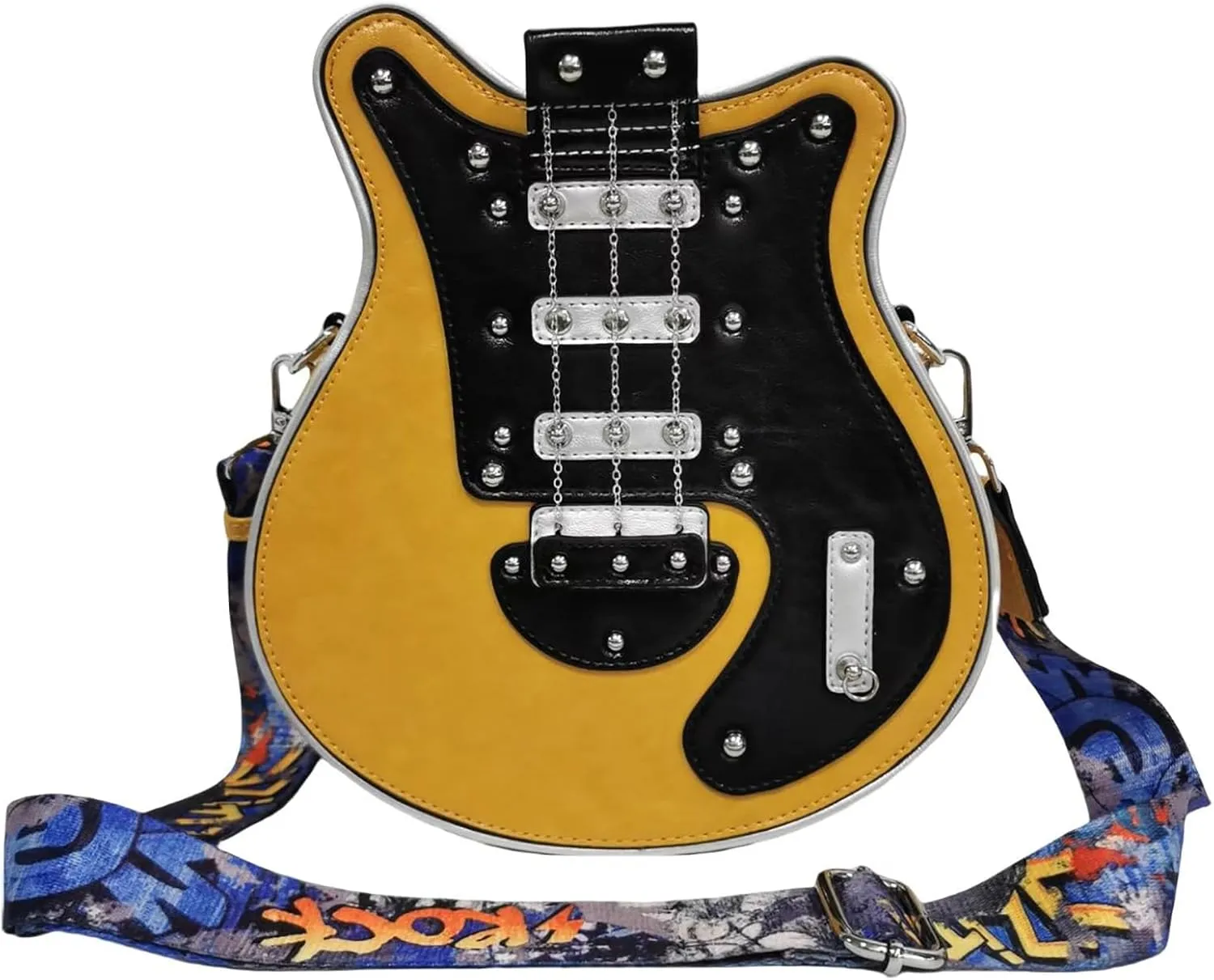 Men and Women Guitar Shaped Crossbody Shoulder Bag PU Leather Unique Novelty Guitar Purse