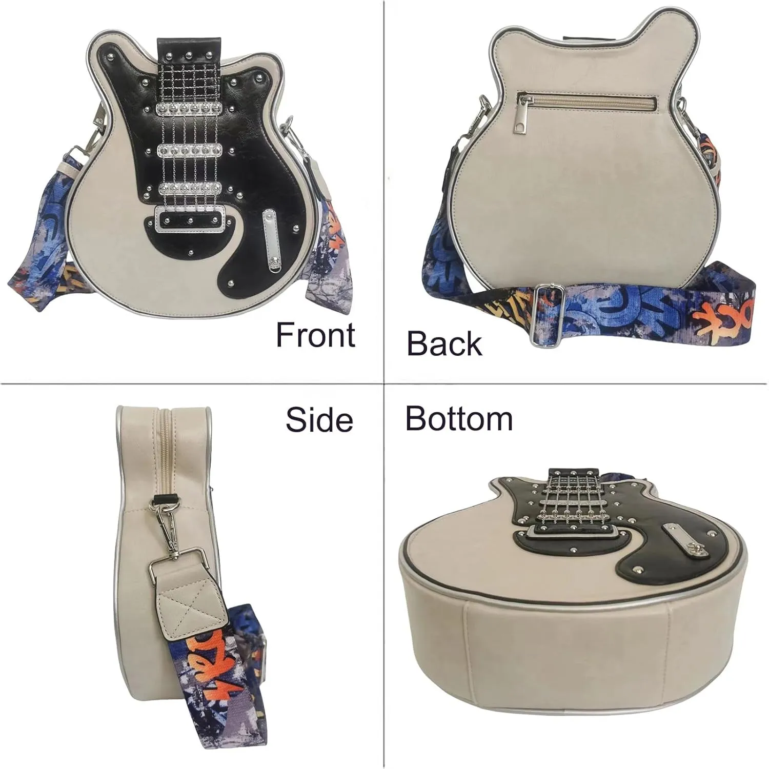 Men and Women Music Guitar Shaped Crossbody Shoulder Bag PU Leather Unique Novelty Guitar Purse