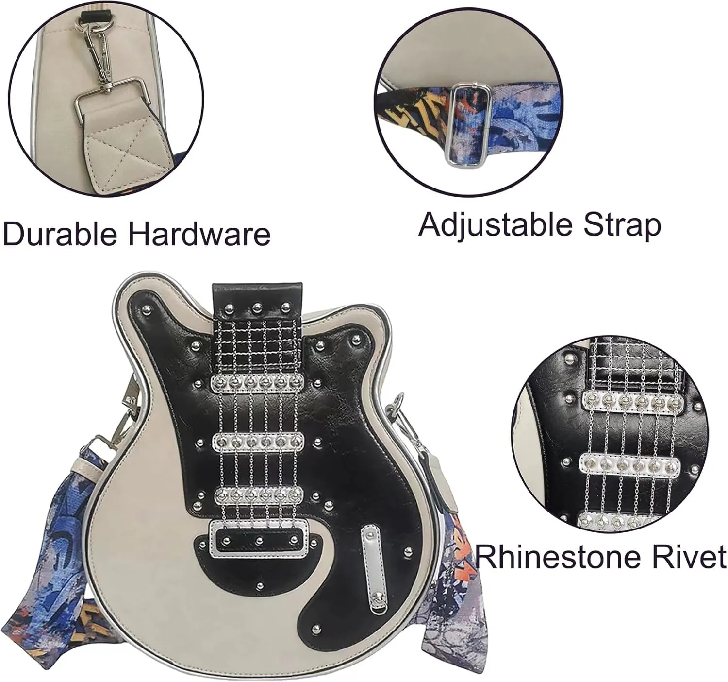 Men and Women Music Guitar Shaped Crossbody Shoulder Bag PU Leather Unique Novelty Guitar Purse