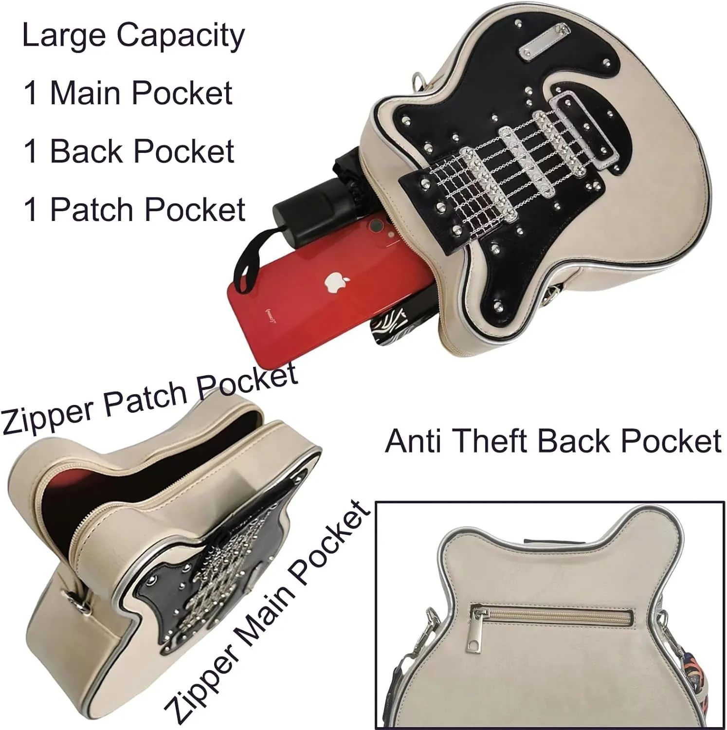 Men and Women Music Guitar Shaped Crossbody Shoulder Bag PU Leather Unique Novelty Guitar Purse