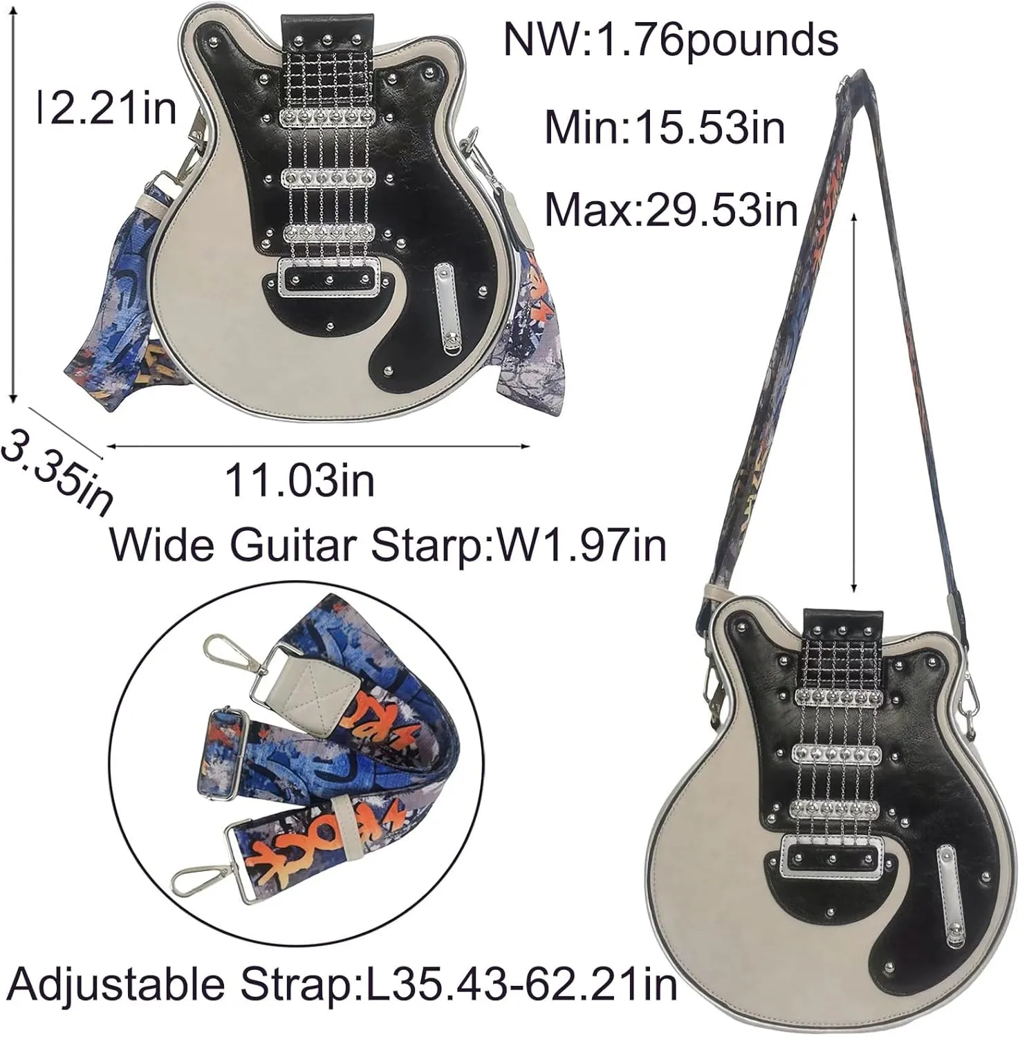 Men and Women Music Guitar Shaped Crossbody Shoulder Bag PU Leather Unique Novelty Guitar Purse