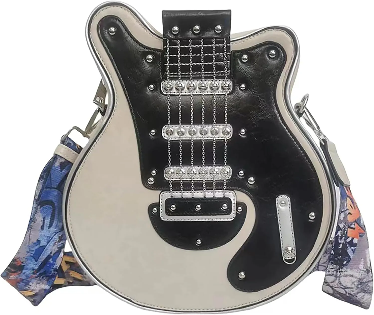 Men and Women Music Guitar Shaped Crossbody Shoulder Bag PU Leather Unique Novelty Guitar Purse