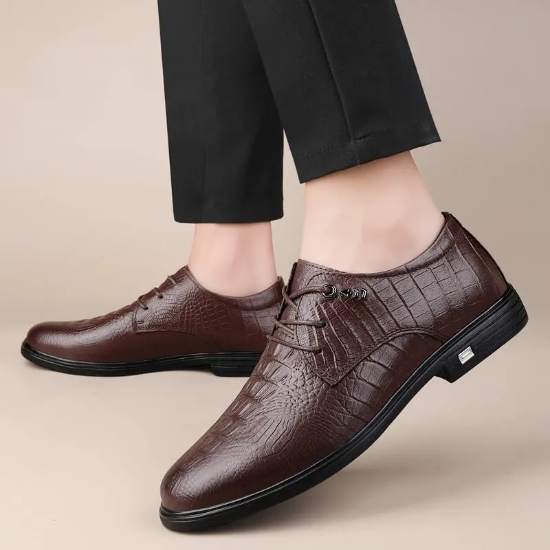Men Low Top Non-Slip Casual Oxfords Formal Business Lace up Shoes Mens Retro Crocodile Print Brogue Shoes