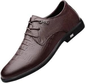 Men Low Top Non-Slip Casual Oxfords Formal Business Lace up Shoes Mens Retro Crocodile Print Brogue Shoes