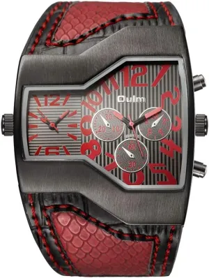 Men Military Sports Watch Dual Movt Quartz Wristwatch with Leather Band Decorative Sub-dials