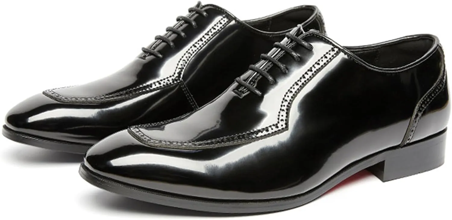 Men Oxfords Men's Fashion Classic Pointed Toe Lace Up Low Top Leather Dress Shoes Brogue Tuxedo Shoes Genuine Leather Elegant Formal Business