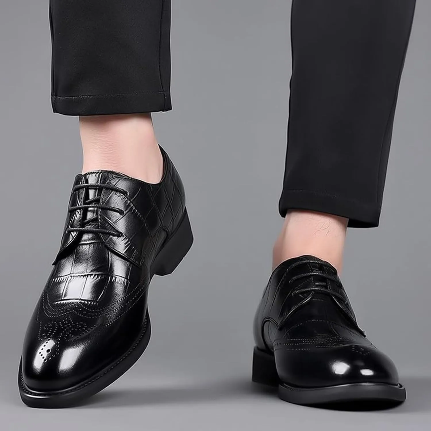 Men Oxfords Men's Fashion Classic Pointed Toe Lace Up Low Top Leather Dress Shoes Brogue Tuxedo Shoes Wedding Formal Business