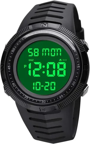Men Sports Watches Chronograph Silicone Watchband Waterproof Quartz Day Display Calendar Watch (Silver Black)