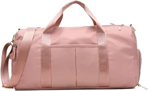 Men Women Outdoor Waterproof Nylon Sports Training Fitness Travel Handbag Yoga Mat Sports Bag with Shoe Compartment (Pink)