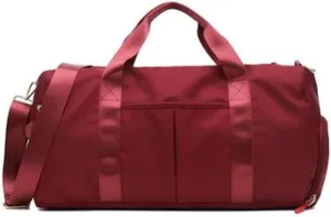 Men Women Outdoor Waterproof Nylon Sports Training Fitness Travel Handbag Yoga Mat Sports Bag with Shoe Compartment (Red)