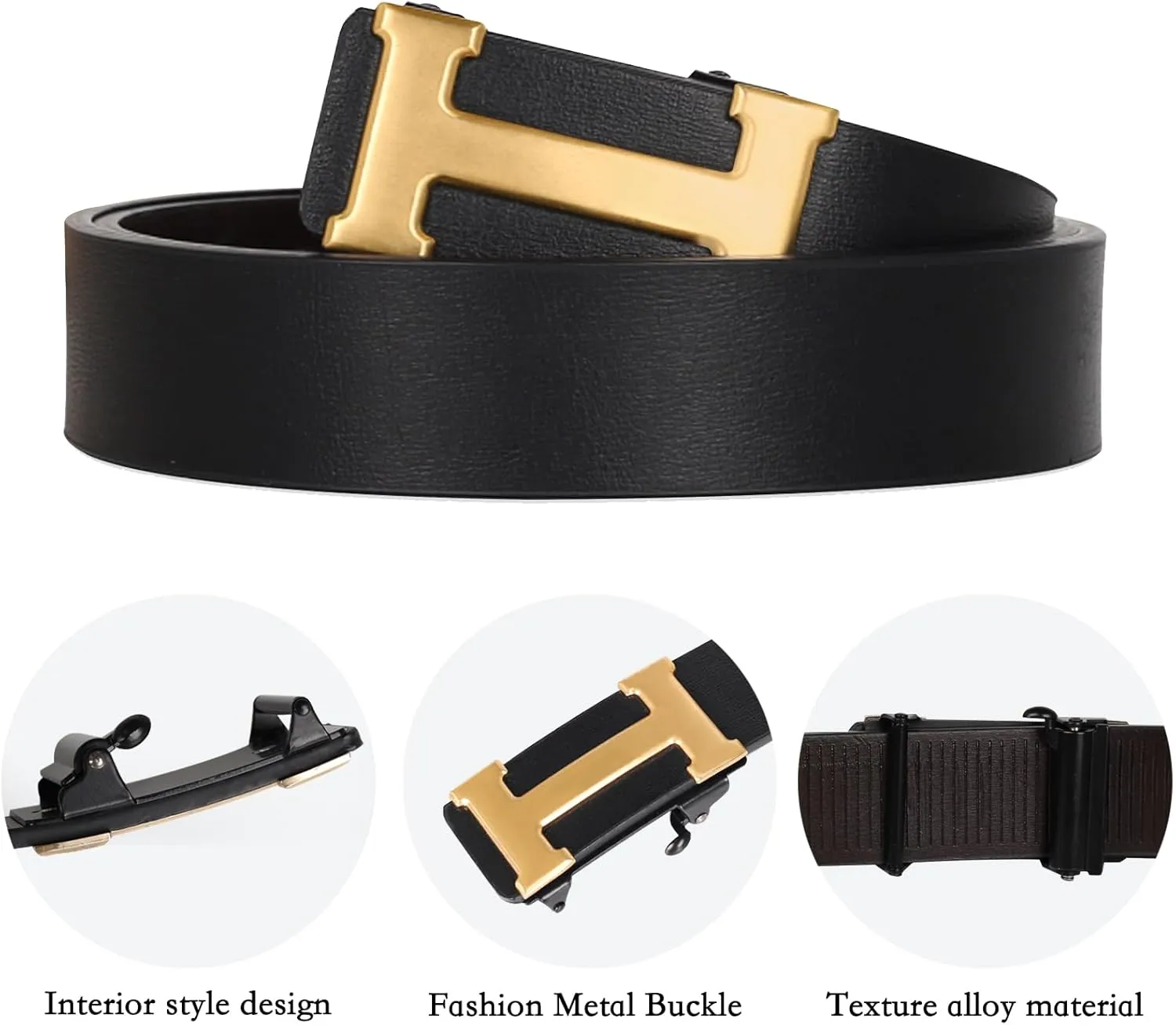 Men&Womens Leather Dress Belt Business Automatic Buckle Belt Color:Black Silver Gold