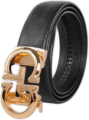 Men&Womens Leather Dress Belt Business Automatic Buckle Belt Color:Black Silver Gold