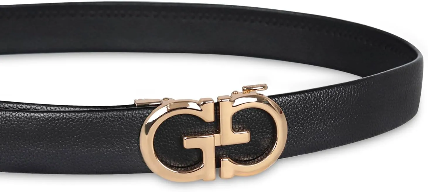 Men&Womens Leather Dress Belt Business Automatic Buckle Belt Color:Black Silver Gold