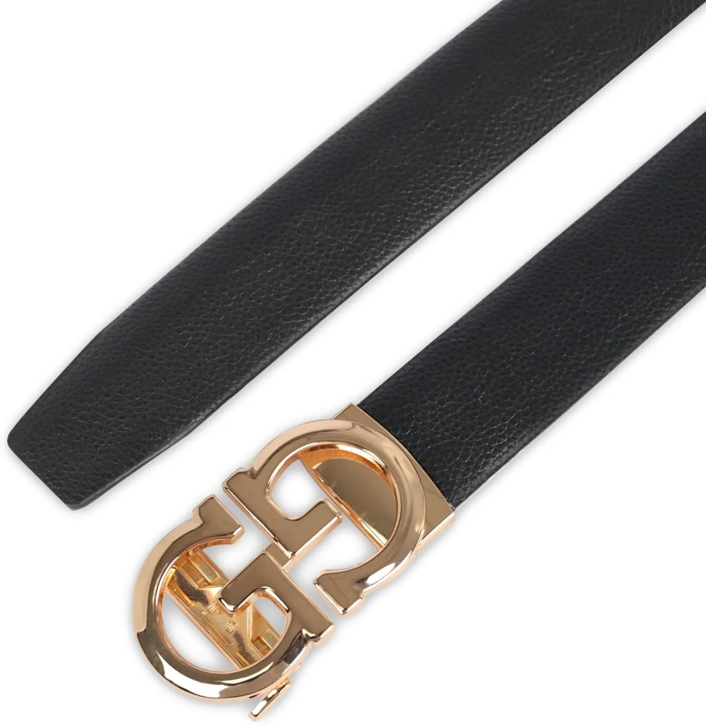 Men&Womens Leather Dress Belt Business Automatic Buckle Belt Color:Black Silver Gold
