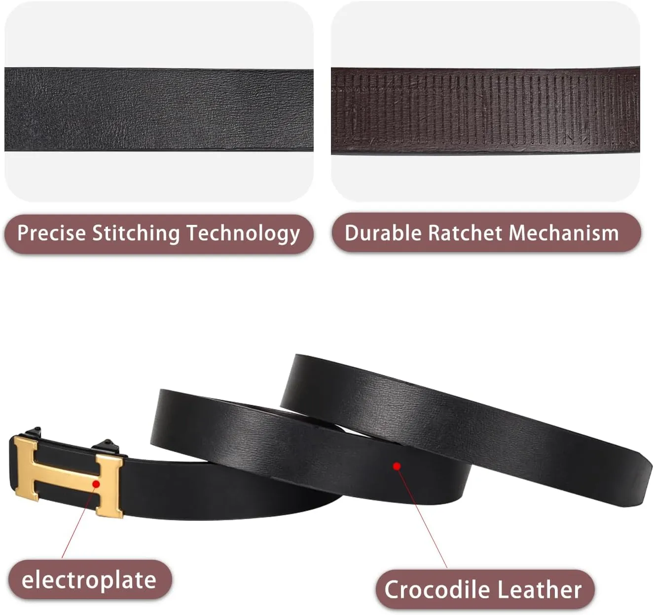 Men&Womens Leather Dress Belt Business Automatic Buckle Belt Color:Black Silver Gold