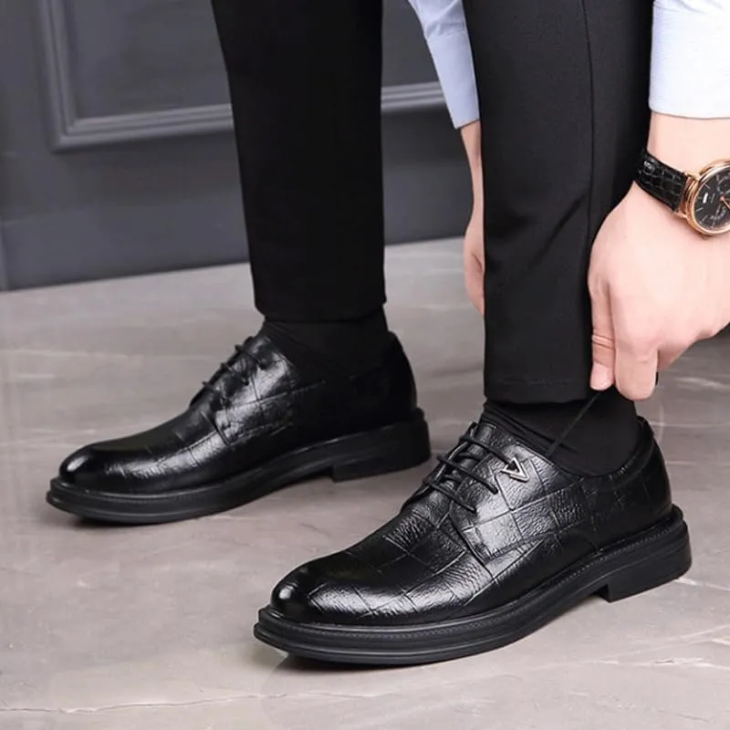 Men's Alligator Crocodile Print Oxfords Fashion Lace Up Dress Shoes Classic Round Toe Lace Up Lug Sole Soft Bottom Business Work Shoes