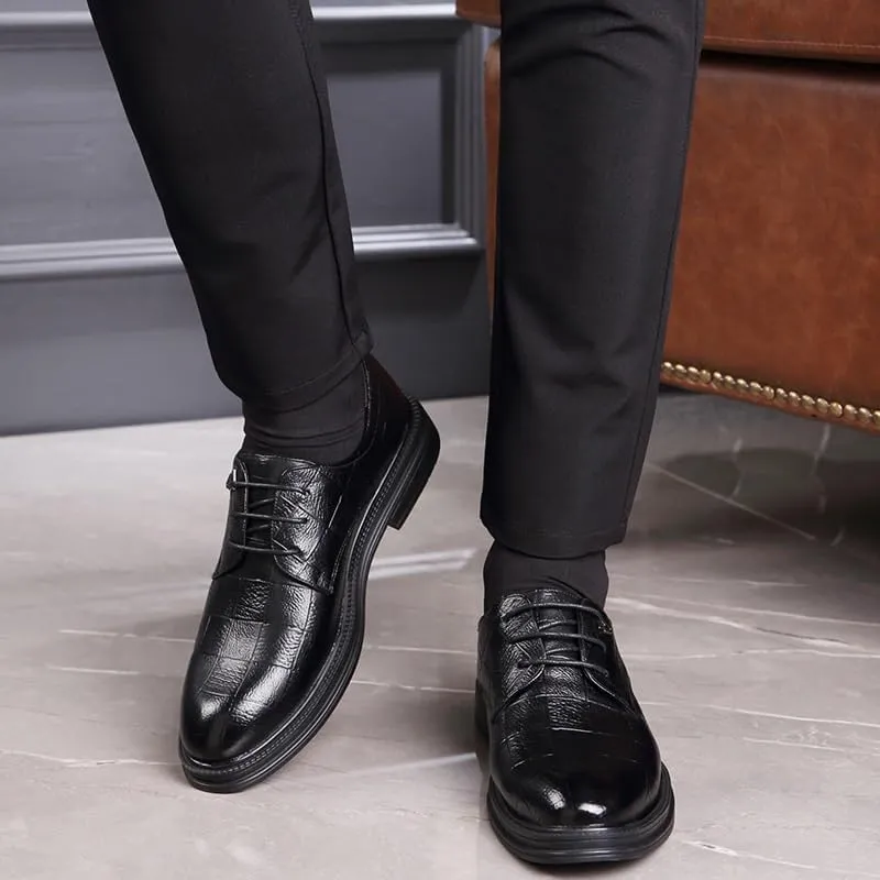 Men's Alligator Crocodile Print Oxfords Fashion Lace Up Dress Shoes Classic Round Toe Lace Up Lug Sole Soft Bottom Business Work Shoes
