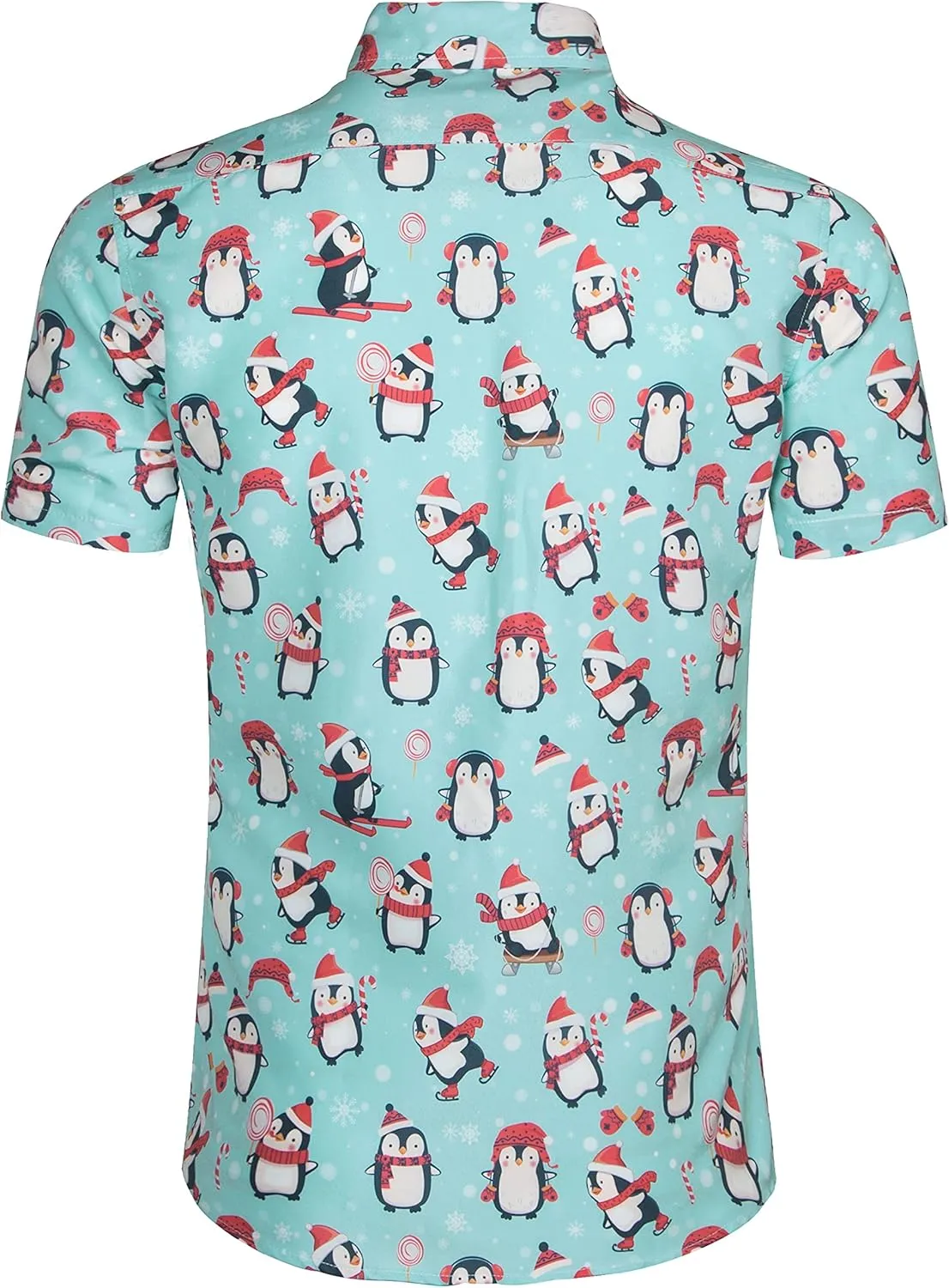 Mens Aloha Hawaiian Shirt Flamingos Penguin Printed Tropical Novelty Casual Short Sleeve Beach Wear