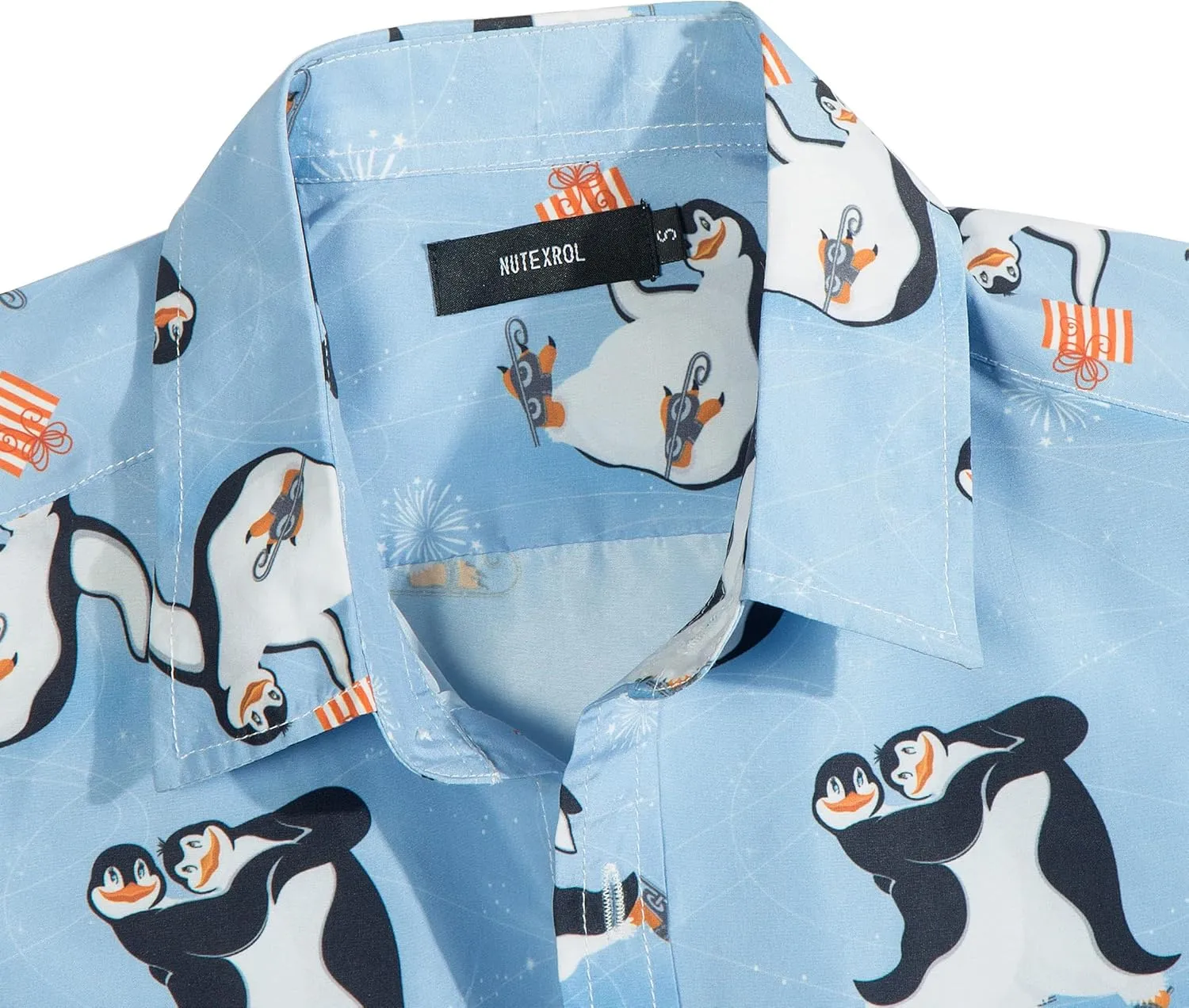 Mens Aloha Hawaiian Shirt Flamingos Penguin Printed Tropical Novelty Casual Short Sleeve Beach Wear