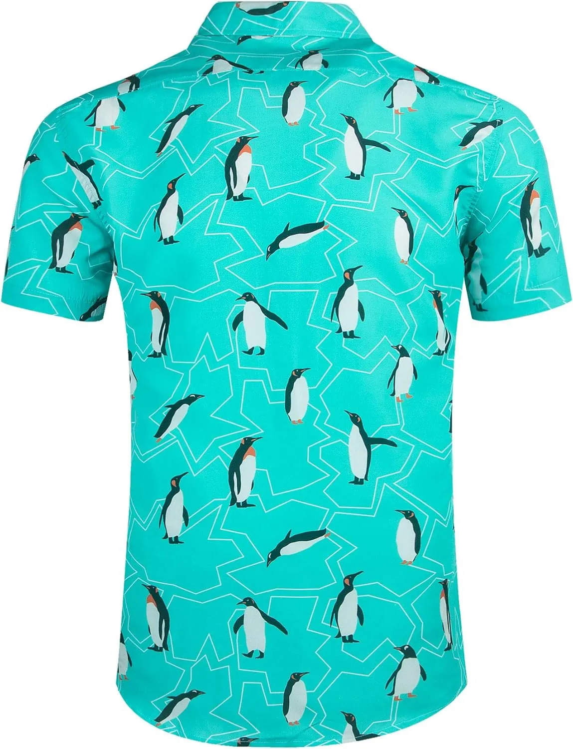 Mens Aloha Hawaiian Shirt Flamingos Penguin Printed Tropical Novelty Casual Short Sleeve Beach Wear