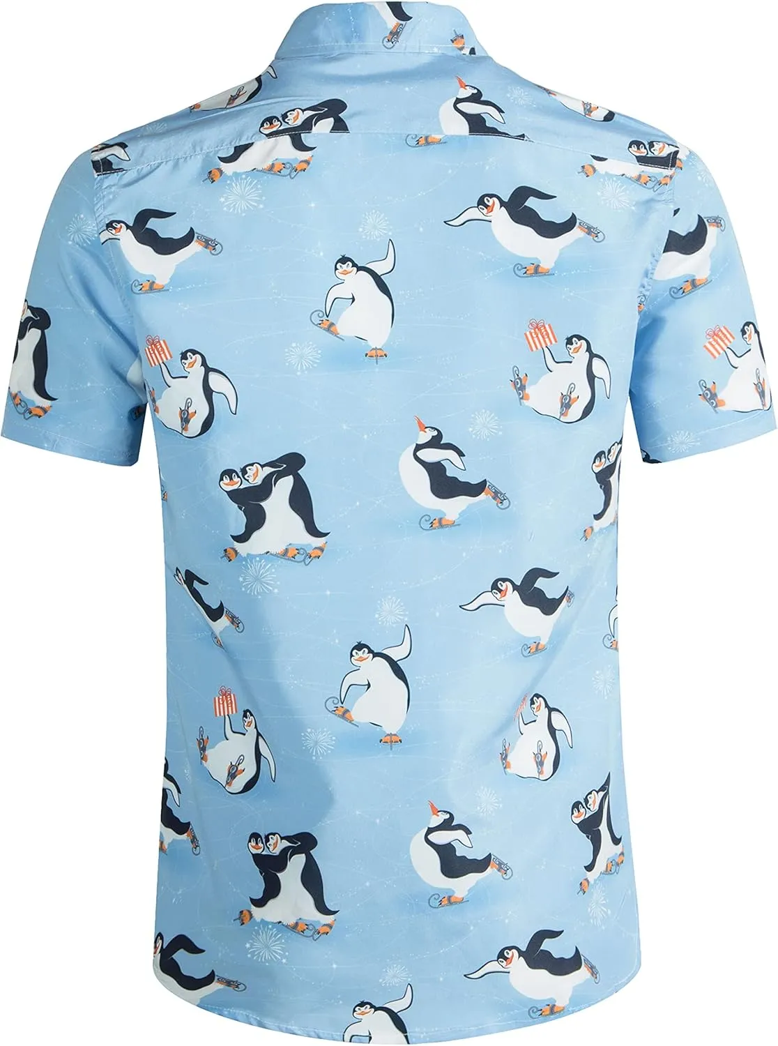 Mens Aloha Hawaiian Shirt Flamingos Penguin Printed Tropical Novelty Casual Short Sleeve Beach Wear
