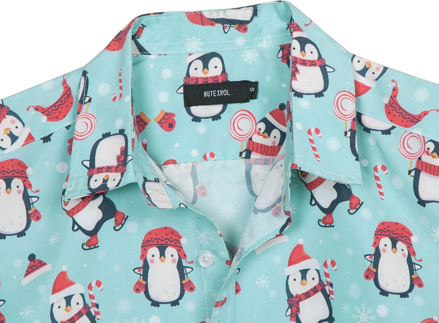 Mens Aloha Hawaiian Shirt Flamingos Penguin Printed Tropical Novelty Casual Short Sleeve Beach Wear