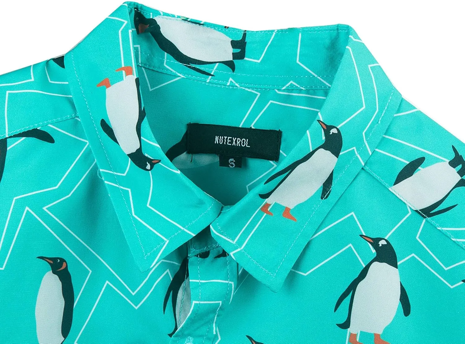 Mens Aloha Hawaiian Shirt Flamingos Penguin Printed Tropical Novelty Casual Short Sleeve Beach Wear