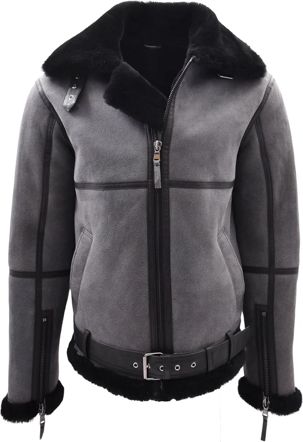 Men's Aviator Leather Flight Jacket, Grey 2XL