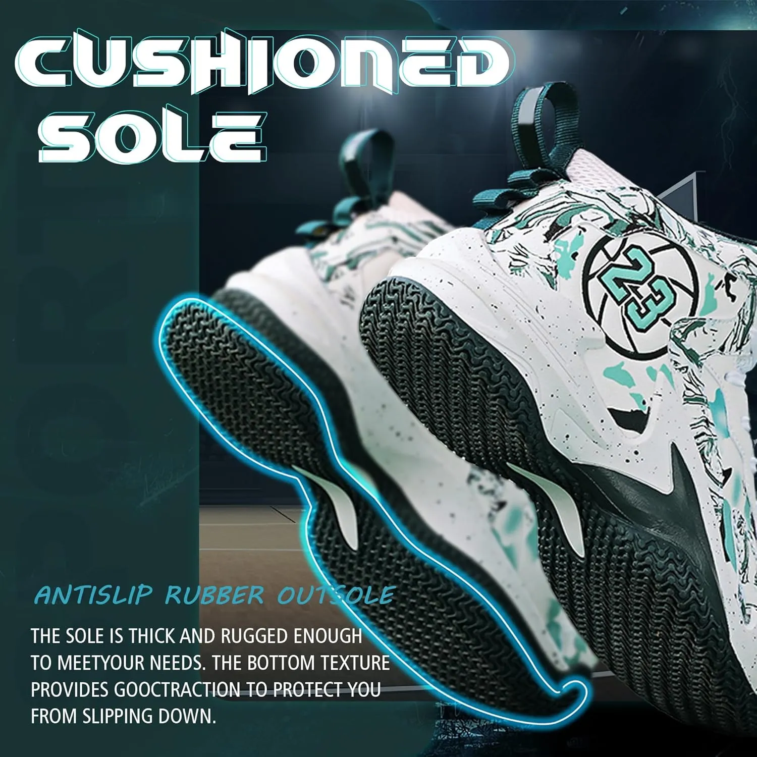 Men's Basketball Shoes Breathable Anti Slip Fashionable Graffiti Training Shoes Outdoor Shoes