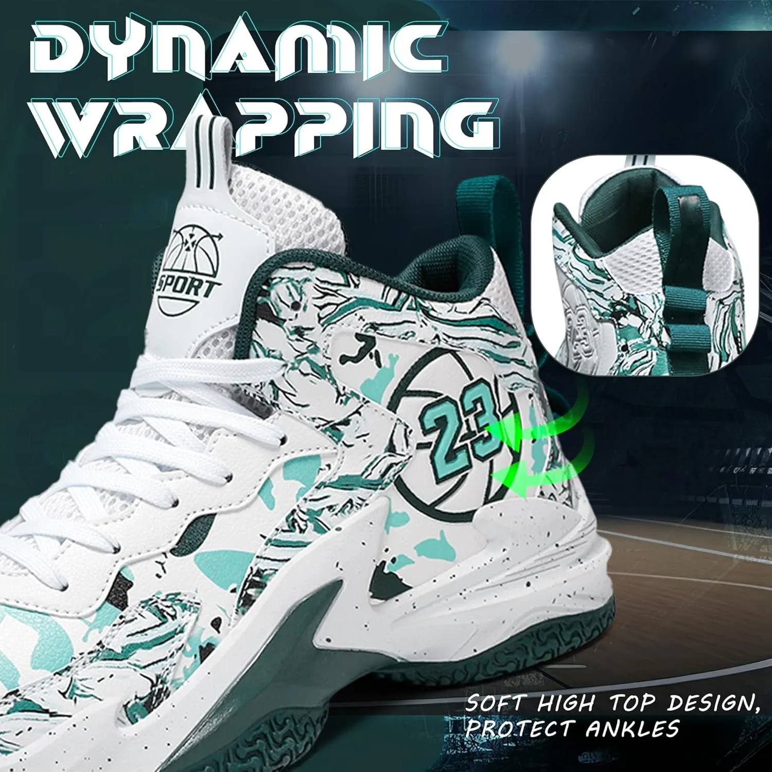Men's Basketball Shoes Breathable Anti Slip Fashionable Graffiti Training Shoes Outdoor Shoes