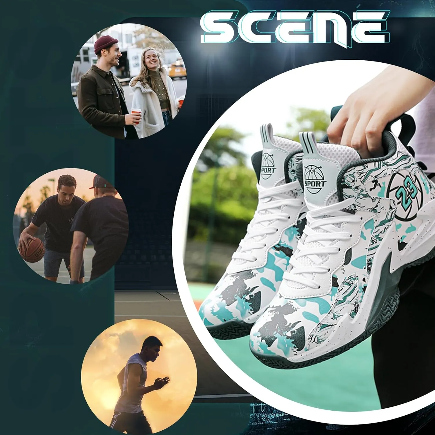 Men's Basketball Shoes Breathable Anti Slip Fashionable Graffiti Training Shoes Outdoor Shoes