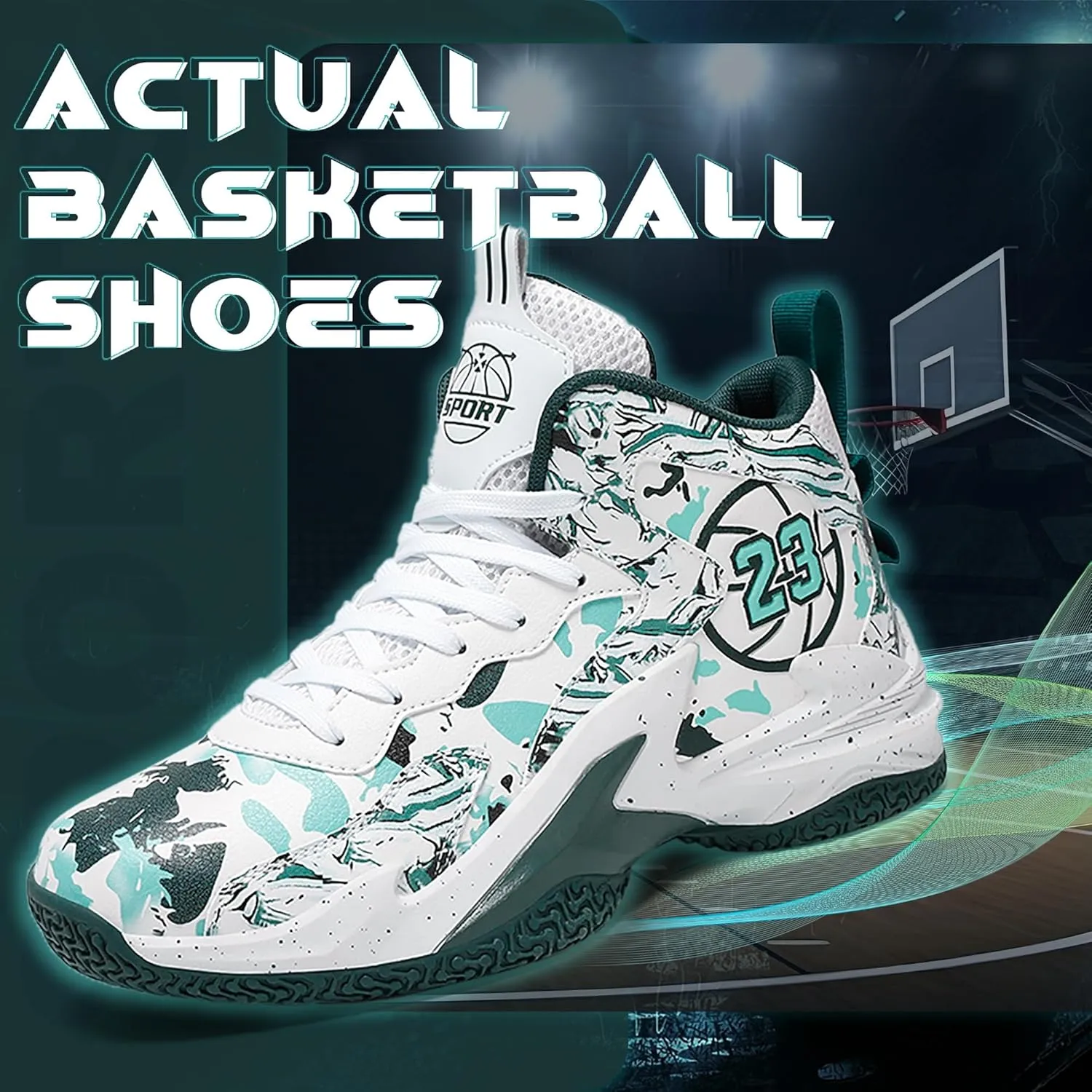 Men's Basketball Shoes Breathable Anti Slip Fashionable Graffiti Training Shoes Outdoor Shoes