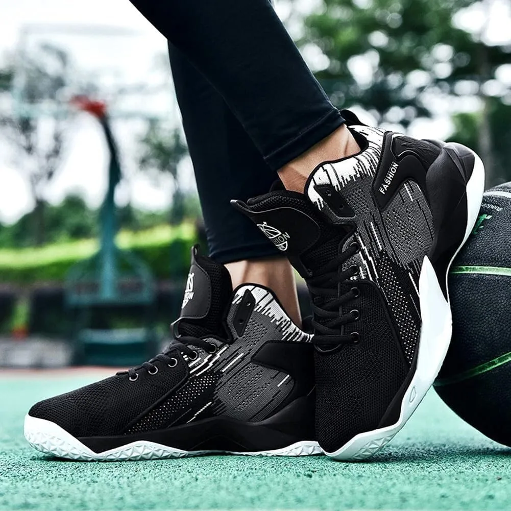 Men's Basketball Shoes High Top Fly Woven Breathable Lightweight and Wear-Resistant Outdoor Sports Shoes