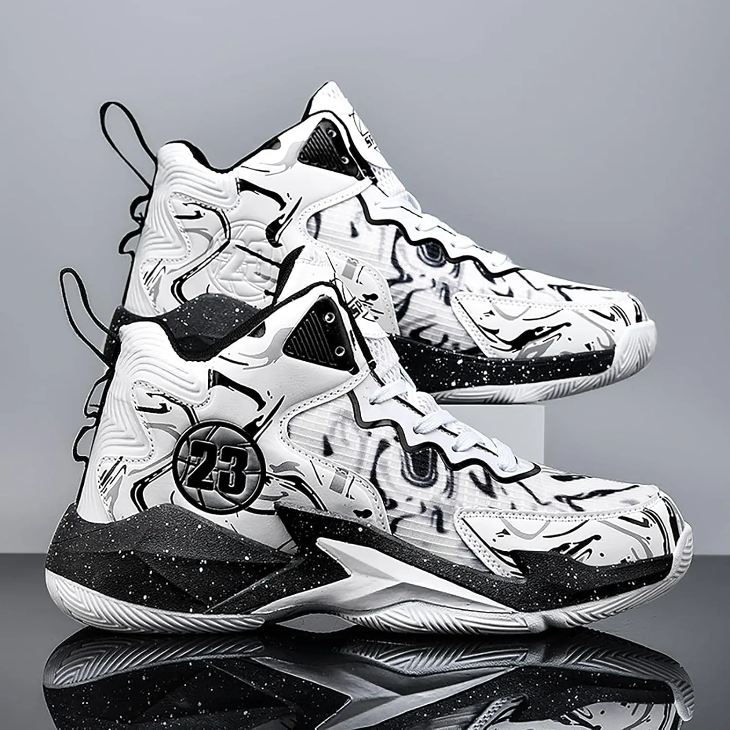 Men's Basketball Shoes No-Slip Breathable Outdoor Shoes Women's Fashion Graffiti Training Shoes