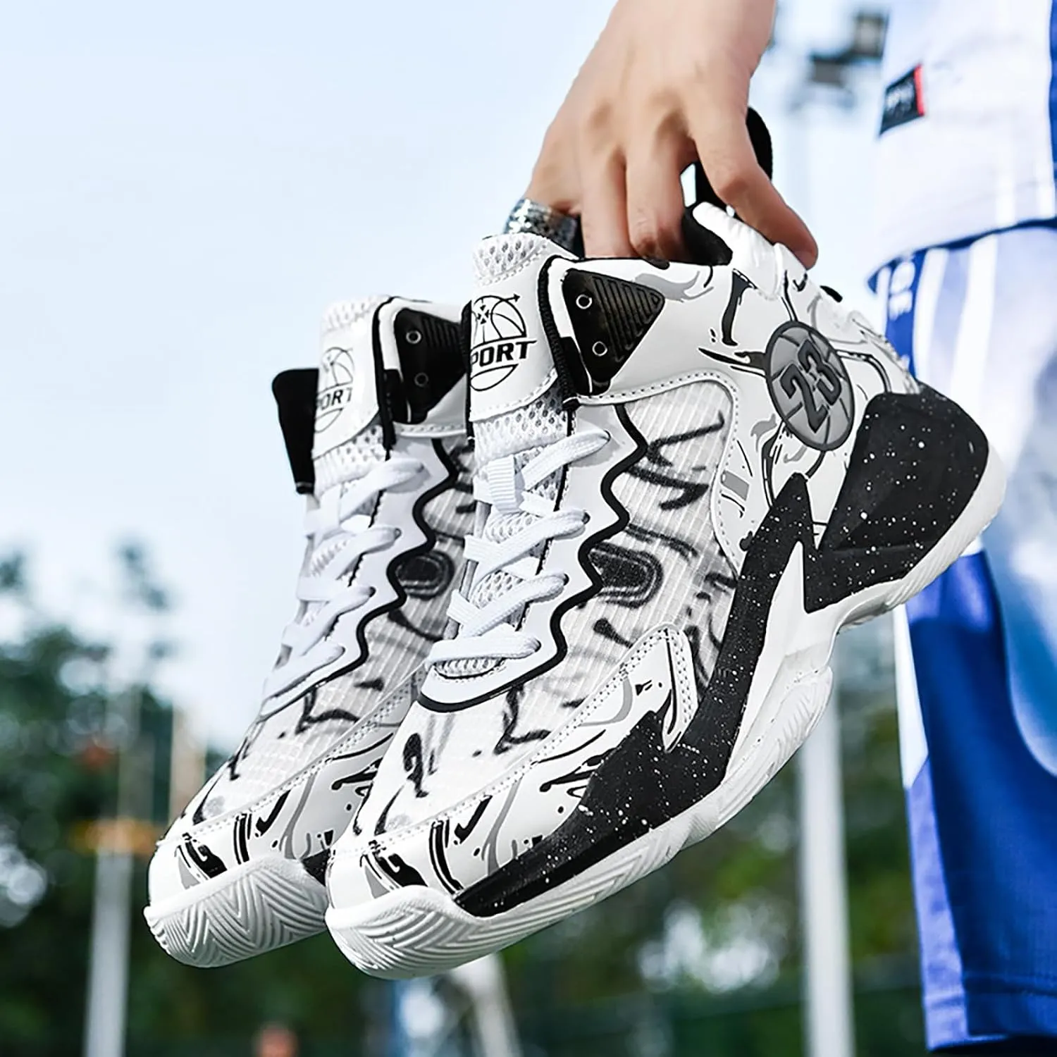 Men's Basketball Shoes No-Slip Breathable Outdoor Shoes Women's Fashion Graffiti Training Shoes