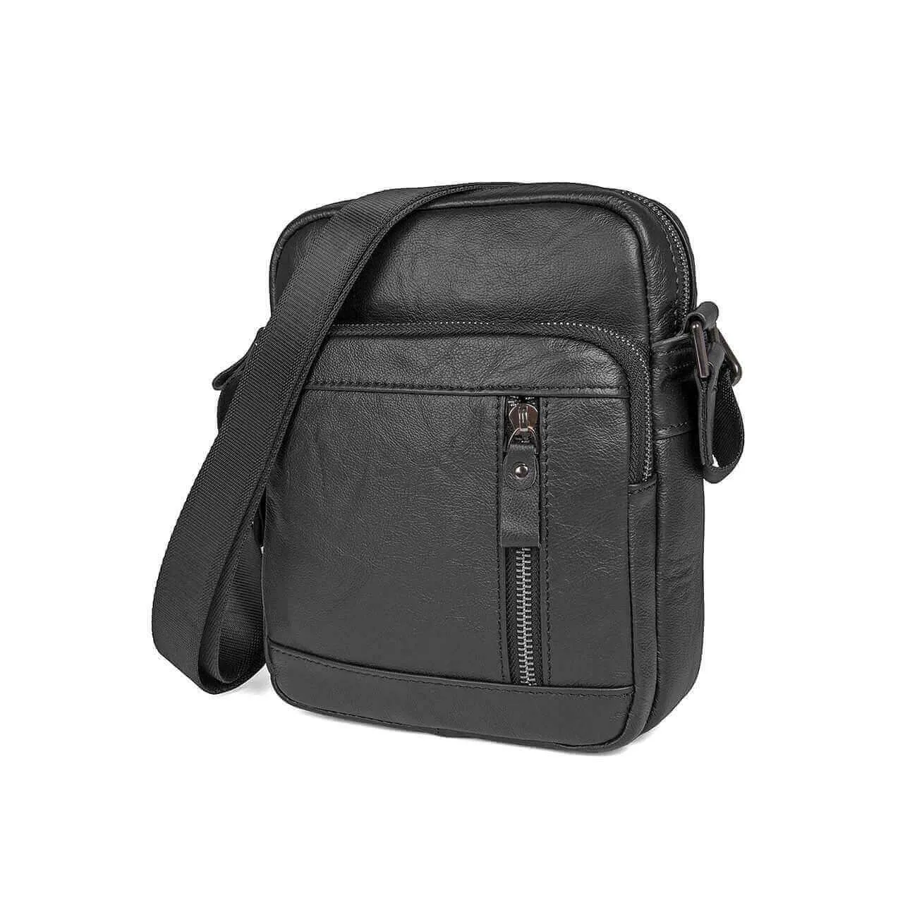 Men's Black Small Leather Crossbody Bag