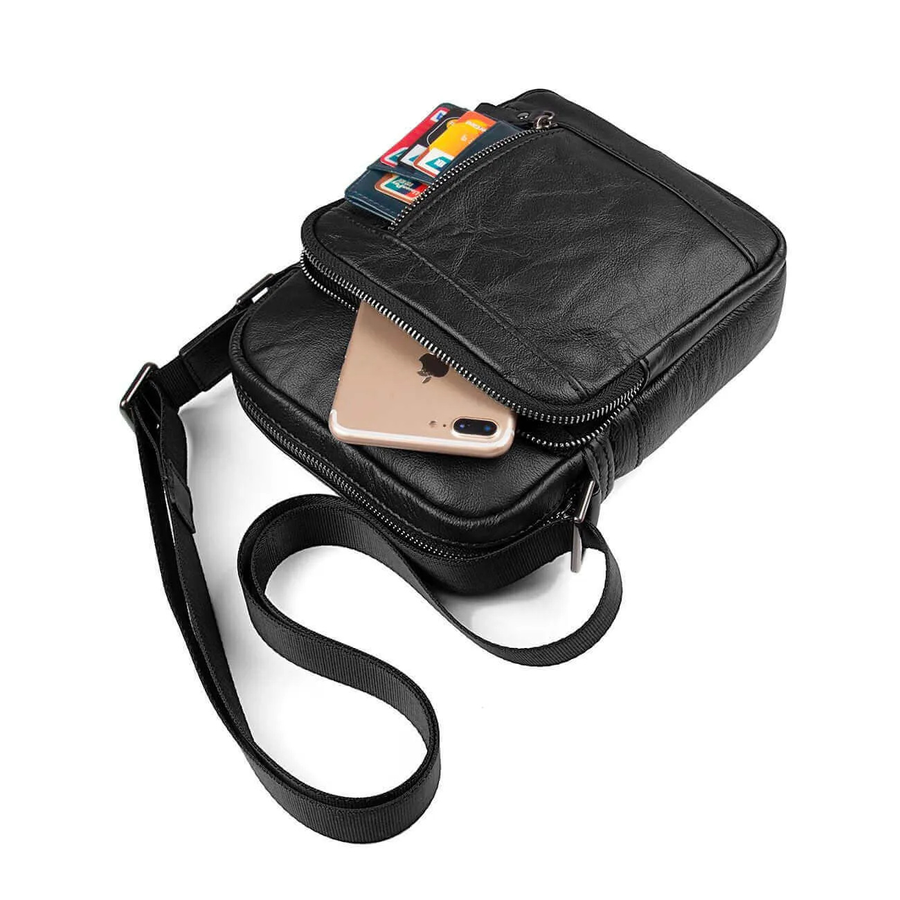 Men's Black Small Leather Crossbody Bag