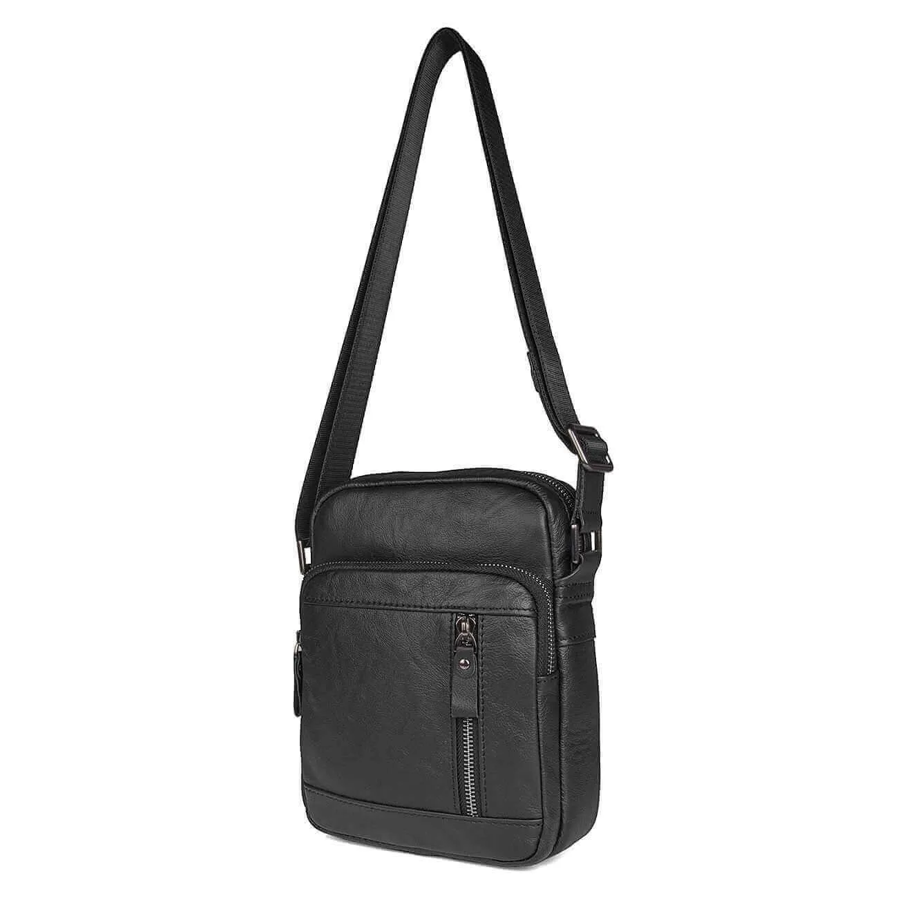 Men's Black Small Leather Crossbody Bag