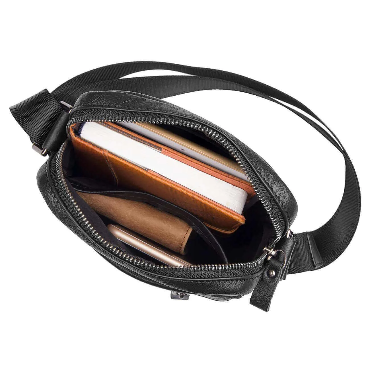 Men's Black Small Leather Crossbody Bag