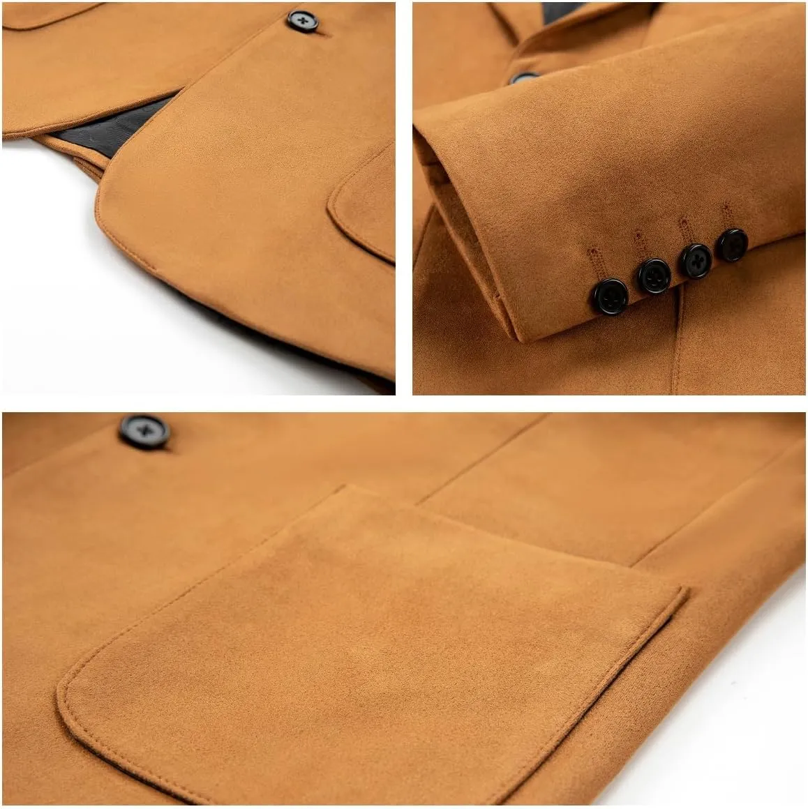 Mens Blazer Suede Jacket Casual 2 Buttons Sport Coat Faux Leather Suit Slim Fit